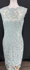 Tadashi Shoji Baby Blue Lace Sequin Cocktail Party Sheath Dress Size 8 - Picture 1 of 7