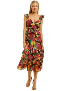 TALULAH Barcelona Bloom Midi Floral Dress Ruffle Size 12 AU RRP 450 WITH DEFECTS - Picture 1 of 8