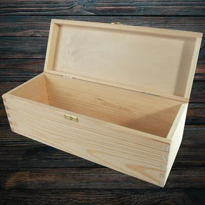 Large Oblong Wooden Box with Lid & Clasp|37 x 14 x 12.5 cm Prosecco Bottle Size - Image 1 of 4