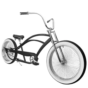 26" Fat Tires 140 Spokes Stretch Beach Cruiser Bike High Rise Handlebars Bicycle - Picture 1 of 15