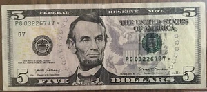 VERY RARE 250K RUN ($5) FIVE-DOLLAR STAR NOTE - $24.99 START BID - Picture 1 of 3