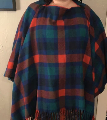 1950’s Pendleton Woolen Mills Red Plaid Fringe 100% Wool Blanket Shawl Vintage - Image 1 of 4