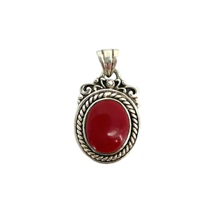 Vintage NF 925 Thailand Sterling Silver Red jasper Cabochon Statement Pendant - Picture 1 of 10