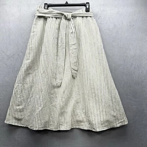 Talbots Linen Skirt Green Strip Midi Pull On A Line Tie Waist Lined Size XLP - Picture 1 of 9