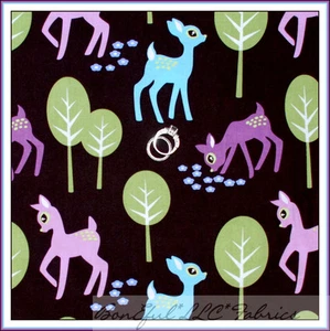 BonEful Fabric Cotton Quilt Brown Blue Purple Flower Pet Deer Green Tree L SCRAP - Picture 1 of 11