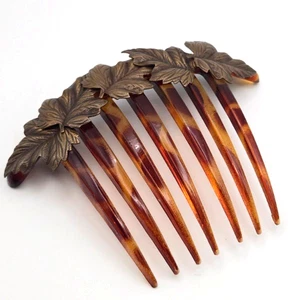 Victorian Style French Comb by Byrd Designs Ivy Leaves Tortoise Shell Pattern - Picture 1 of 6