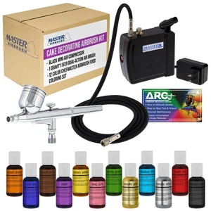 Master Airbrush Cake Decorating Set 12 Chefmaster Airbrush Colors Compressor - Picture 1 of 5