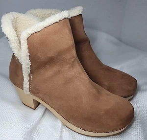 Anthropologie Womens Miss Albright Sherpa Lined Ankle Boots Size 8 Brown Italy  - Picture 1 of 8