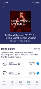 2 Karten Robbie Williams Berlin, 21.7.2025, Beste Sicht !!! - Bild 1 von 1