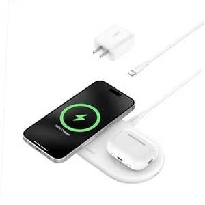  Chargeur sans fil 2 en 1 avec Qi2 15W + pad supplémentaire blanc 2 en 1 (neuf) - Photo 1 sur 7