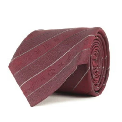 Corbata Louis Vuitton rojo vino monograma regimiento rayas 100 % seda Italia  Foto 1 de 3
