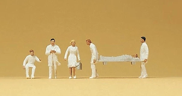 Figuras Preiser escala N # 79048 EQUIPO MÉDICO DE URGENCIAS HOSPITALARIAS con paciente Foto 1 de 1