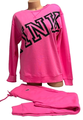 VICTORIA'S SECRET PINK COZY SOFT SWEATSHIRT SWEATPANTS 2PC WOMEN SET SMALL NEW - Image 1 of 4