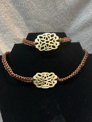 HSN Brown MACRAME NATURAL Beauties HORN choker necklace & Bracelet Boho new NWT - Image 1 of 4