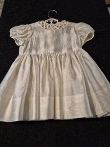 Antique Silk Childs Dress, Christening Gown. 24" Waist, Cutout Neckline. - Picture 1 of 13