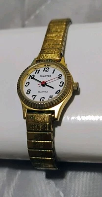 Vintage Quartex Watch Women Gold Tone Stretch Band New Battery - Image 1 of 4