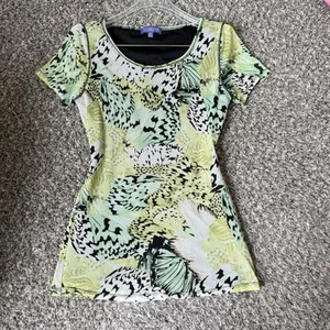 Vivienne Tam Maglia Trasparente Top Camicia Donna M Artistica Farfalle Verde Nero - Foto 1 di 6