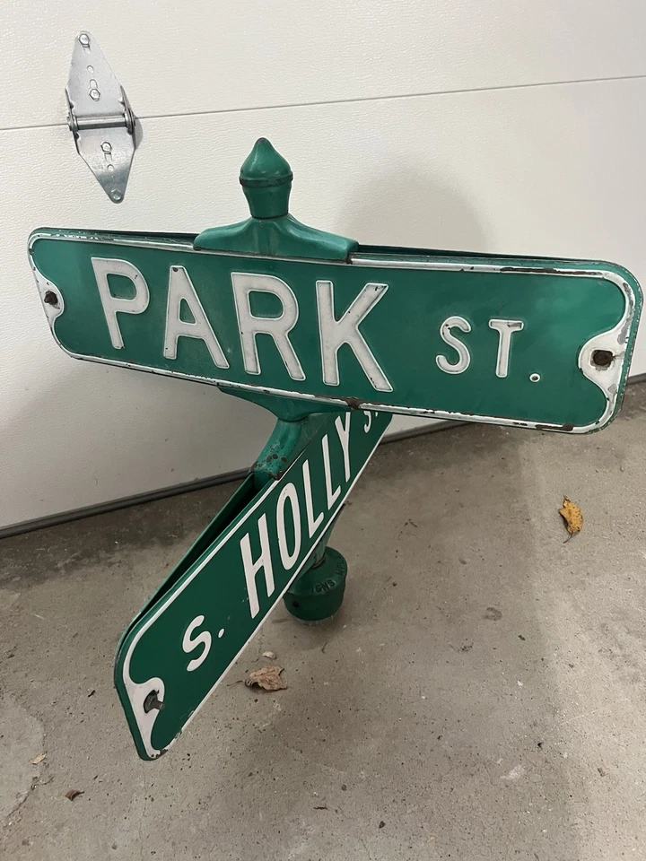 Letrero de calle vintage doble cara original con tapa Fenton Michigan ENVÍO RÁPIDO Foto 1 de 4