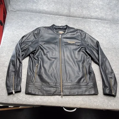 Harley Davidson 夹克男式 2XLT 码黑色真皮鹰摩托车 — 第 1/4 张图片