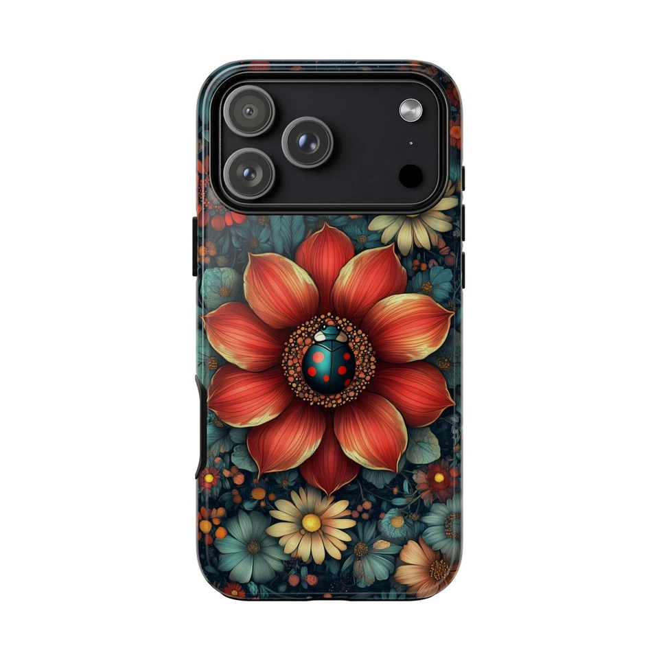 Phone Ink Case for iPhone / Galaxy / Pixel – Black Ladybug Spring Flower - Image 1 of 1