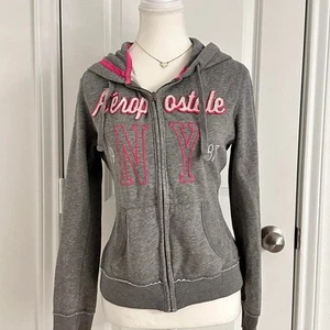 Chaqueta con Capucha Aeropostale Bordada Vintage Talla Pequeña Cremallera Ligera - Imagen 1 de 4