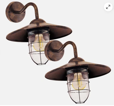 2 PACK IP44 Outdoor Wall Light Antique Copper Shade Fisherman Lamp 60W E27 - Image 1 of 3