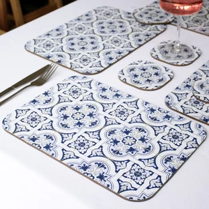Set of 4 Mediterranean Tile Placemats & Coasters Velvet Back Dining Table Mats - Picture 1 of 5