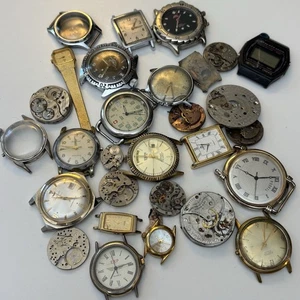 Broken Vintage Watch Movement Parts Lot Watchmaker - Waltham Elgin Swiss Casio - Picture 1 of 7