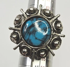 Vtg Faux Turquoise Sunburst Silver tone South Western Style Ring Size 6 Adjust - Picture 1 of 6
