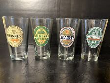 IRISH PUB 16 OZ PINT BEER GLASS GLASSES SET 4 HARP,GUINNESS,SMITHWICK'S,KILKENNY