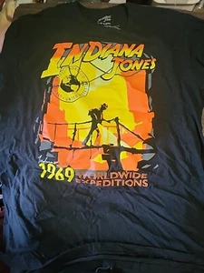 Indiana Jones Mens Graphic T-Shirt Size Large Black Short Sleeve Logo NEW - Picture 1 of 7