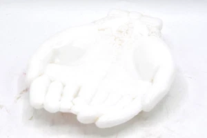 Vintage White Milk Glass Avon Open Hands Dish Trinket Jewelry Ring Necklace Tray - Picture 1 of 5