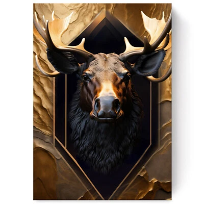 Leinwand Bilder Hirsch Abstrakt Schwarz Gold Wandbilder XXL Wohnzimmer Modern 40 - Bild 1 von 4