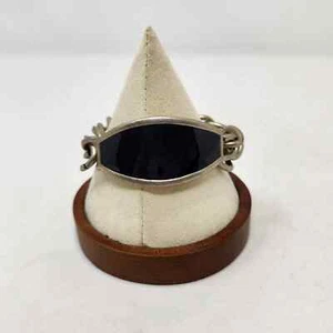 Ann Taylor LOFT Silver Tone Chunky Chain ID Bracelet Toggle Dark Gray Enamel - Picture 1 of 6