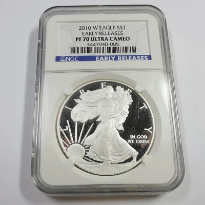 2010 W NGC PF70 PROOF UCAM 1 oz Silver American Eagle SAE US $1 Coin #55127A - Image 1 of 3