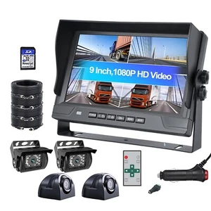 9" Quad DVR Monitor 4PIN 4x IR CCD Side Reversing Camera Mic For Truck Trailer - Picture 1 of 23