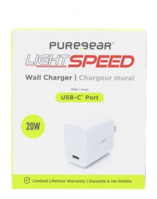 PureGear Light Speed 20W USB-C Port Universal Fast Wall Charger White NEW - Image 1 of 3