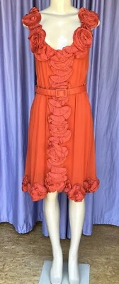 Винтажное платье YOANA BARISCHI Burnt Orange Silk Rosettes размер 6 - Изображение 1 из 4