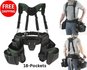18 Pocket Polyester Carpenter Suspension Tool Rig Padded Belt with Suspenders - Picture 1 of 4