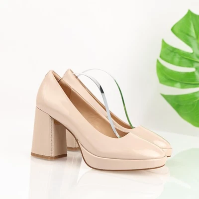 Zapatos de salón Clarks Signature para mujer talla 7 charol nude tacón bloque plataforma Foto 1 de 4