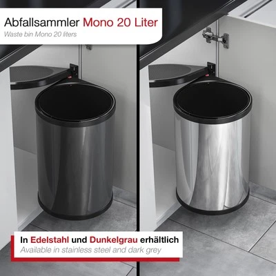 Küchenmülleimer ausziehbar Schwenkeimer Mono 20L Einbau-Mülleimer Trenner Hailo - Bild 1 von 4