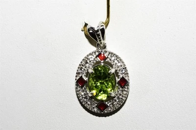 $395 .925 Sterling Silver 3.74CT Natural Peridot & Topaz Cluster Halo Pendant - Image 1 of 4