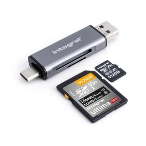 Integral microSD & SD Memory Card Reader Adapter - Dual Ended USB 3.0 & USB C - - Picture 1 of 5