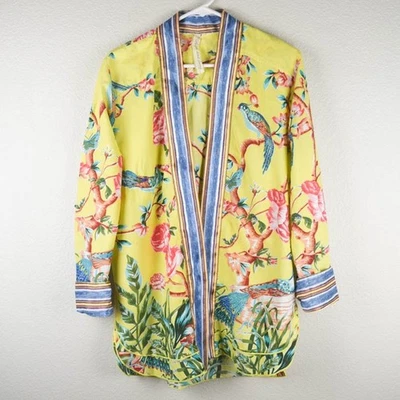 Cárdigan Aratta Silent Journey Mujer M Frente Abierto LS Topper Amarillo Floral Pájaros Foto 1 de 4