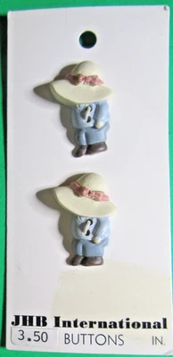 (2) JHB 1" PINK BOW YELLOW SUN HAT GARDENER PLASTIC 2-HOLE BUTTONS NOS 20309-J1 - Image 1 of 3