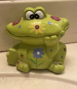 Vintage Cute Green Frog Coin Money Bank Ceramic Piggy Bank Amphibian - Picture 1 of 5
