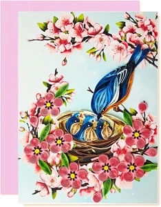 Tarjeta de felicitación Bluebirds Quilling - Arte hecho a mano dedicado único - Imagen 1 de 4