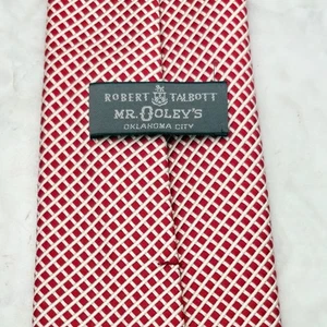 Talbott VTG Men's Tie Silk Cotton Red White Diamond Geometric Handmade 4" x 60" - Picture 1 of 7