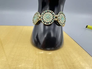 Vintage Silver Tone Floral Link Bracelet Teal - Picture 1 of 7