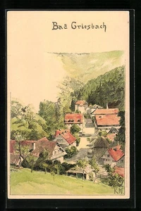 Künstler-AK Bad Griesbach, Ortsansicht von einer Anhöhe aus - Picture 1 of 2
